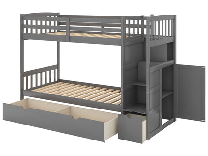 Bunk Bed, Convertible Bottom Bed, Storage Shelves And Drawers