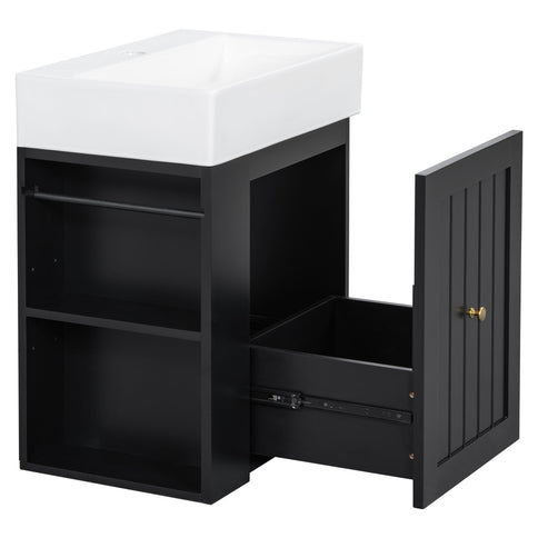 Modern Bathroom Vanity With Sink, Storage Cabinet, Drawer & Side Shelf
