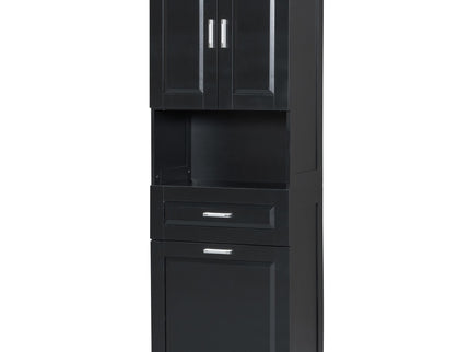 Tall Bathroom Cabinet With Tilt-Out Laundry Basket And Upper Storage