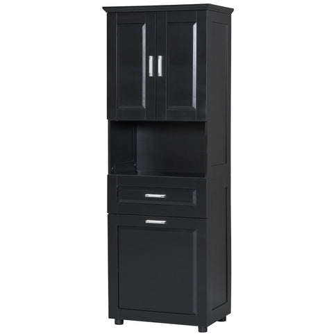 Tall Bathroom Cabinet With Tilt-Out Laundry Basket And Upper Storage