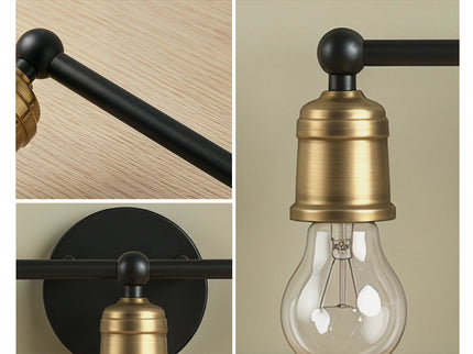 3 Light Wall Sconce, Vanity Light, No Bulbs Included - Black / Gold