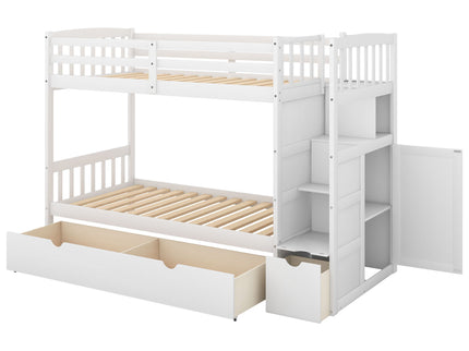 Bunk Bed, Convertible Bottom Bed, Storage Shelves And Drawers