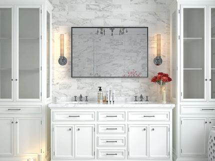 Rectangular Bathroom Mirror Square Angle Metal Frame Wall Mounted Hanging Plates Wall Mount Mirror For Bathroom (Horizontal & Vertical)