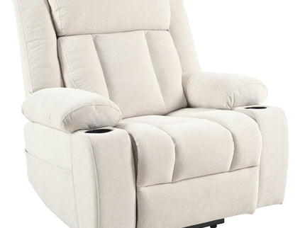 Power Lift Recliner Chair With Extended Footrest, Remote Control, Cup Holders, And Side Pockets