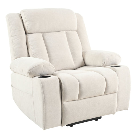 Power Lift Recliner Chair With Extended Footrest, Remote Control, Cup Holders, And Side Pockets