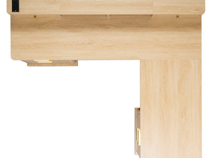 Fluted L-Shaped Desk With Charging Station & Storage Cabinet