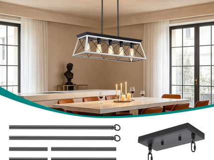 Chandelier Pendant Light For Dining Room Kitchen, 5 Light Fixture With Adjustable Height
