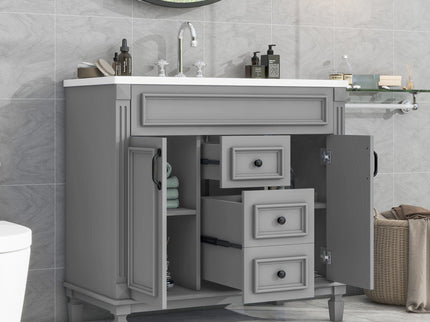 Bathroom Vanity With Top Sink, Basin On Cabinet With 2 Soft Closing Doors And 2 Drawers