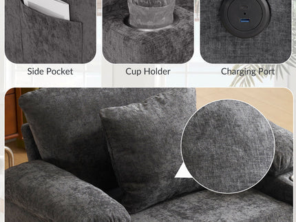 Modern Oversized Chair With Ottoman, Cupholders And USB Charging Ports
