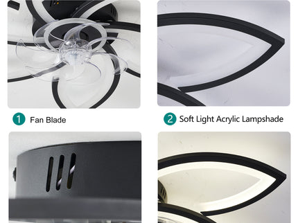 30" Flower 6 Speed Ceiling Fan With Remote Controlled LED Lights, Low Profile Flush Mount Fan