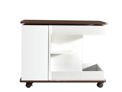 Adjustable End Table With Wheels, 360°Rotating Top And Storage Space