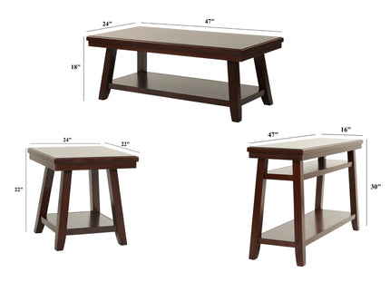 3 Piece Occasional Table Se, Coffee Table, End Table & Sofa Table - Walnut