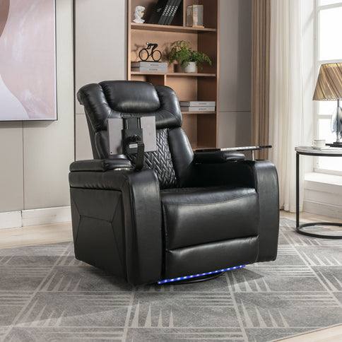 270 Degree Swivel Power Recliner With Tray Table, Phone Holder, Cup Holder, USB Port