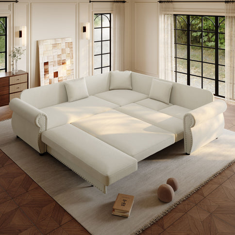 L-Shaped Sofa Couch With Pull-Out Bed