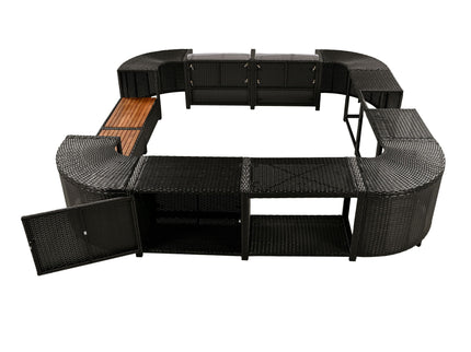 Spa Surround Spa Frame Quadrilateral Outdoor Rattan Sectional Sofa Set With Mini Sofa, Wooden Seats And Storage Spaces