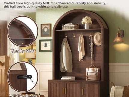 Arched Top Hall Tree With 5 Hooks