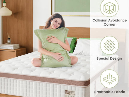 12" Firm Hybrid Mattress, Gel Memory Foam & Pocket Springs, Pressure Relief, Motion Isolation, Ergonomic Bed - White - King