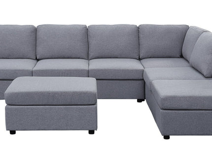 Cassia - 7 Seat Reversible Modular Sectional Sofa With Ottoman - Light Gray