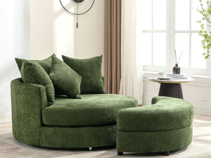 360° Swivel Accent Barrel Chair With Storage Ottoman & 4 Pillows, Modern Leisure Chair Round Accent For Living Room