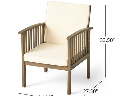 Casa Acacia Wood Club Chairs (Set of 2) With Water Resistant Cushions - Gray / Cream