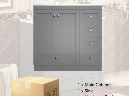 Shaker Free Standing Bathroom Vanity Cabinet With Sink, Soft Close Drawers, Soft Close Doors