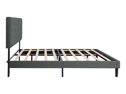 Modern Upholstered Platform Bed Frame With Button Tufted Fabric Headboard