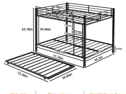 Bunk Bed For Kids, Convertible Frame With Ladders & Guardrail