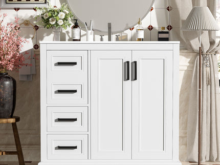 Bathroom Vanity With Sink, Soft Close Doors, Adjustable Shelf & 3 Drawers