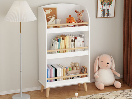 Bookshelf 3 Tier Book Organizer With Toy Storage - White