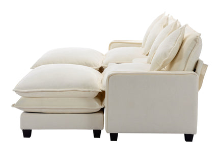 Sectional Sofa Upholstered Sofa With Two Removable Ottoman, Two USB Ports, Two Cup Holders And Large Storage Box For Living Room