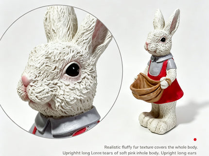 Whimsical Rabbit Statue Flower Pot Ornament, Garden Decor - Pink / White