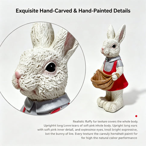 Whimsical Rabbit Statue Flower Pot Ornament, Garden Decor - Pink / White