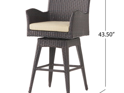 Outdoor Modern Rattan Swivel Barstool With Tapered Legs - Beige / Multibrown