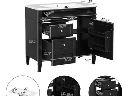 Bathroom Vanity With Top Sink, Storage Cabinet With 2 Drawers And Tip Out Drawer