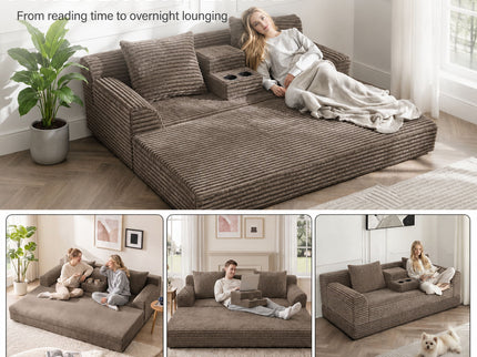 Soft Striped Convertible Sofa Bed, Dual Use Lounge Couch With Cup Holders And Pillows