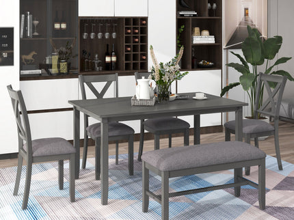 6 Piece Rectangular Dining Table Set With 4 Chairs And Bench
