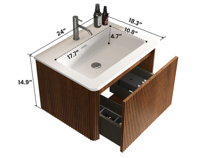 Etna - Striped Bathroom Vanity With Ceramic Sink, Wall Mounted Floating Bathroom Vanity For Modern Bathroom