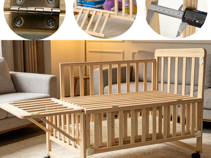 Portable Mini Baby Crib 5 In 1 Convertible With Foldable Storage - Natural Wood