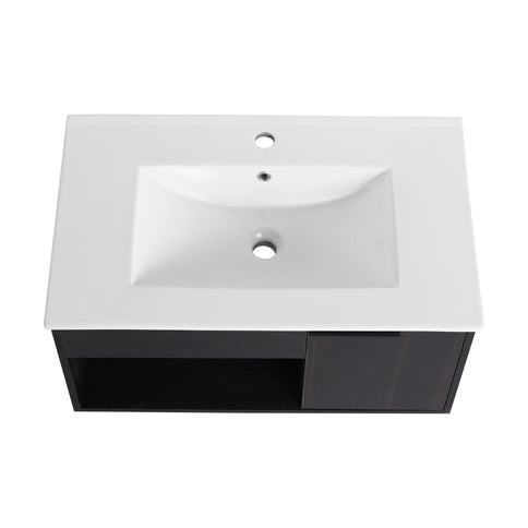 Wall Mounted Floating Bathroom Vanity With Open Shelf & Soft Close Door