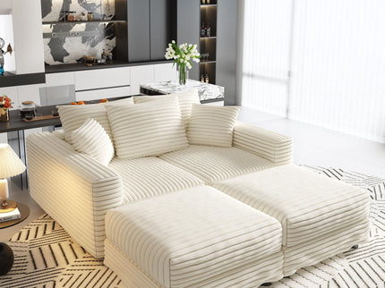 Deep Seat Convertible Sofa With Soft Pillows And Ottomans