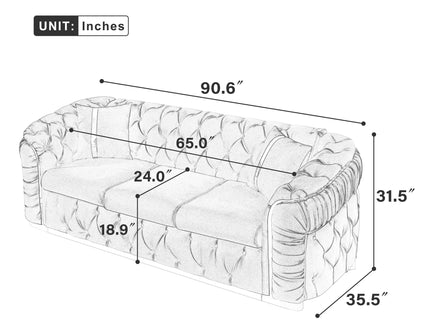 Button Tufted Couch With 2 Pillows, 3 Seater Luxury Chesterfield Sofa