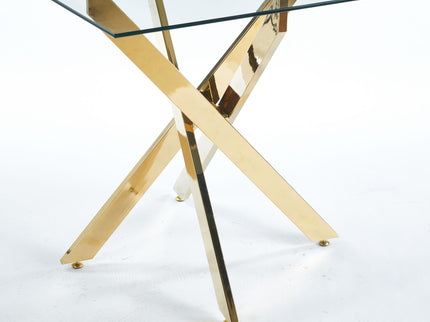 Dining Table With Cross Metal Leg And Tempered Glass, Modern Space Saving Kitchen Table For Living Room Legs, Square Table