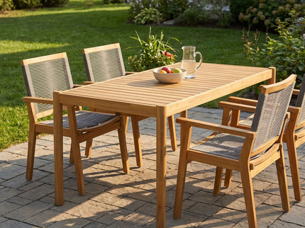 5 Piece Outdoor Dining Set With Table And Arm Chairs - Dark Gray / Light Teak / Teak