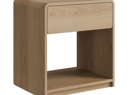 Bedside Table Set With Storage Drawers And Open Shelves, Compact With Rounded Corners (Set of 2) - Oak