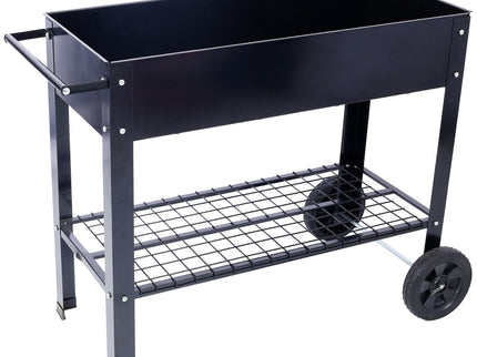 Elevated Mobile Raised Ergonomic Metal Planter Garden Bed With Wheels Powder Coated Steel - Black