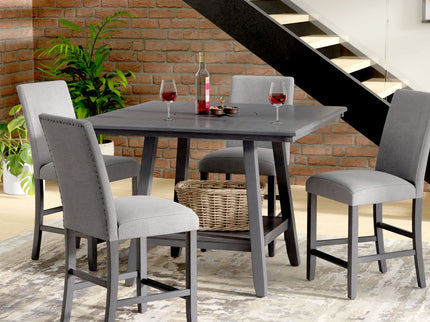 Counter Height Dining Table With Tapered Base And Lazy Susan - Gray