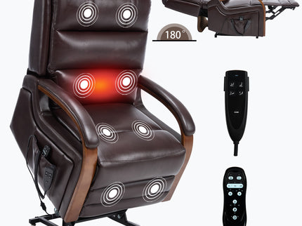 Power Lift Recliner Chair Dual Motor Infinite Position With Heat Massage And Heavy Duty Motion Mechanism - Brown