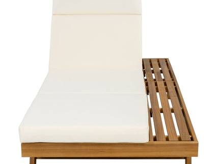 Acacia Wood Lounge Chaise Set With Headrest And Water Resistant Cushions - Beige