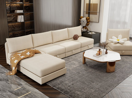 Modular Sectional Sofa With Storage, Convertible 2 Seater Sleeper Sofa - Beige