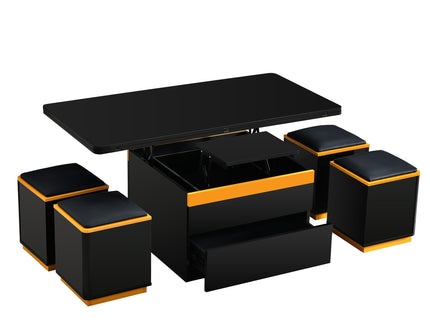 Lift Top Coffee Table With 4 Storage Stools